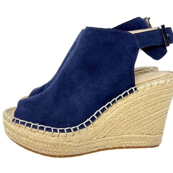 #328 KENNETH COLE Navy Suede Wedge Sandals - Picture 3 of 9